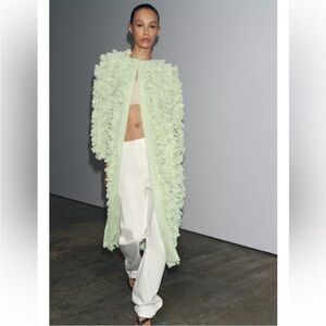 Zara Mint Green Floral Textured Coat